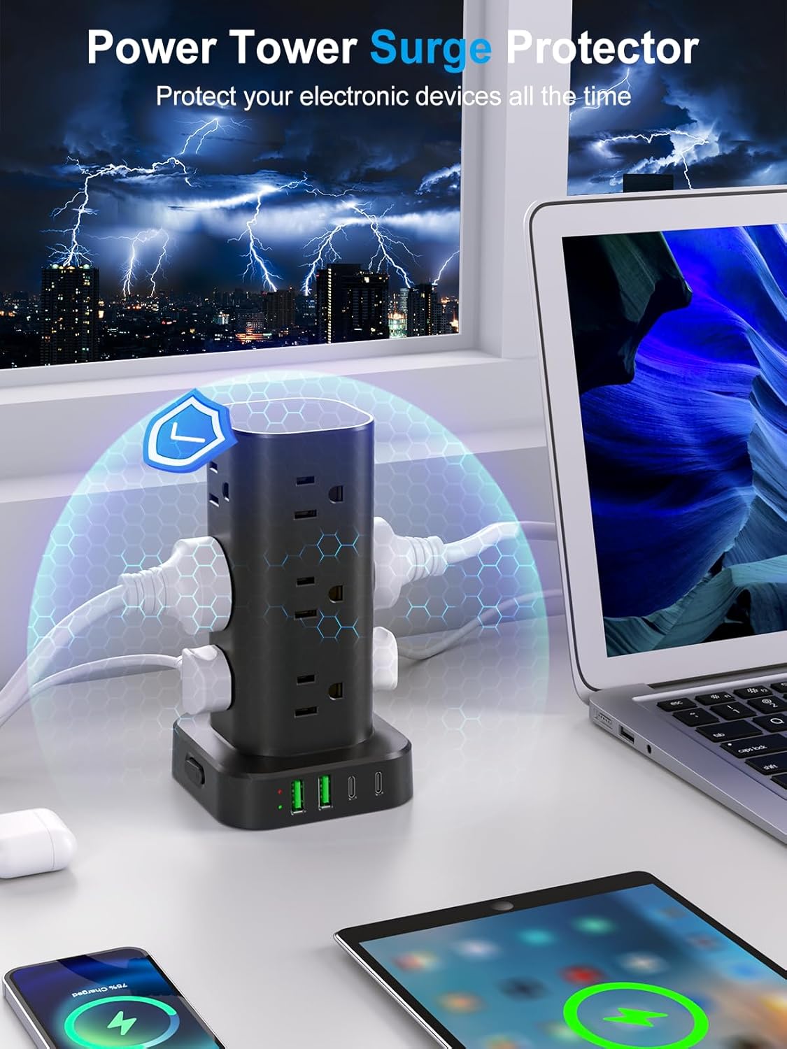 Power Strip Tower Multiple Device Charging Setup