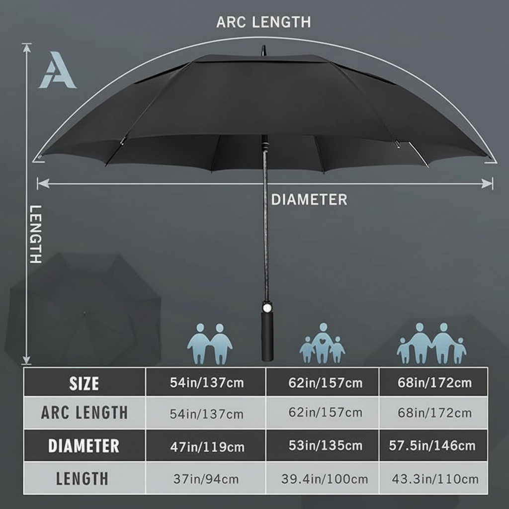 Extra large golf umbrella providing full rain protection