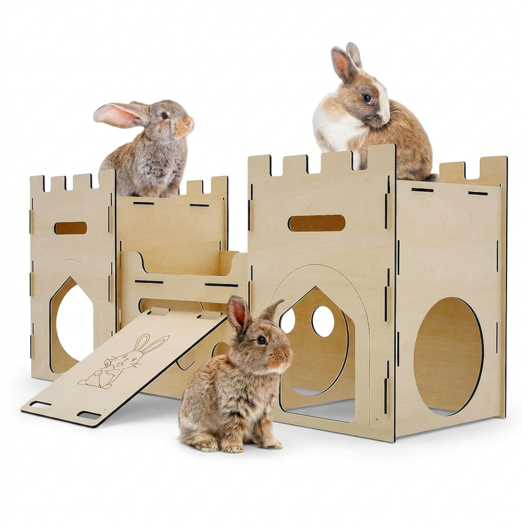 Extra Large Wooden Bunny Castle House for Rabbits and Small Pets