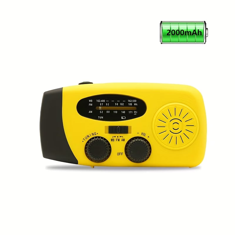 Solar Emergency Hand Crank Weather Radio with 2000mAh Power Bank, NOAA AM/FM Radio, LED Flashlight, Portable USB Charger for Camping & Emergencies