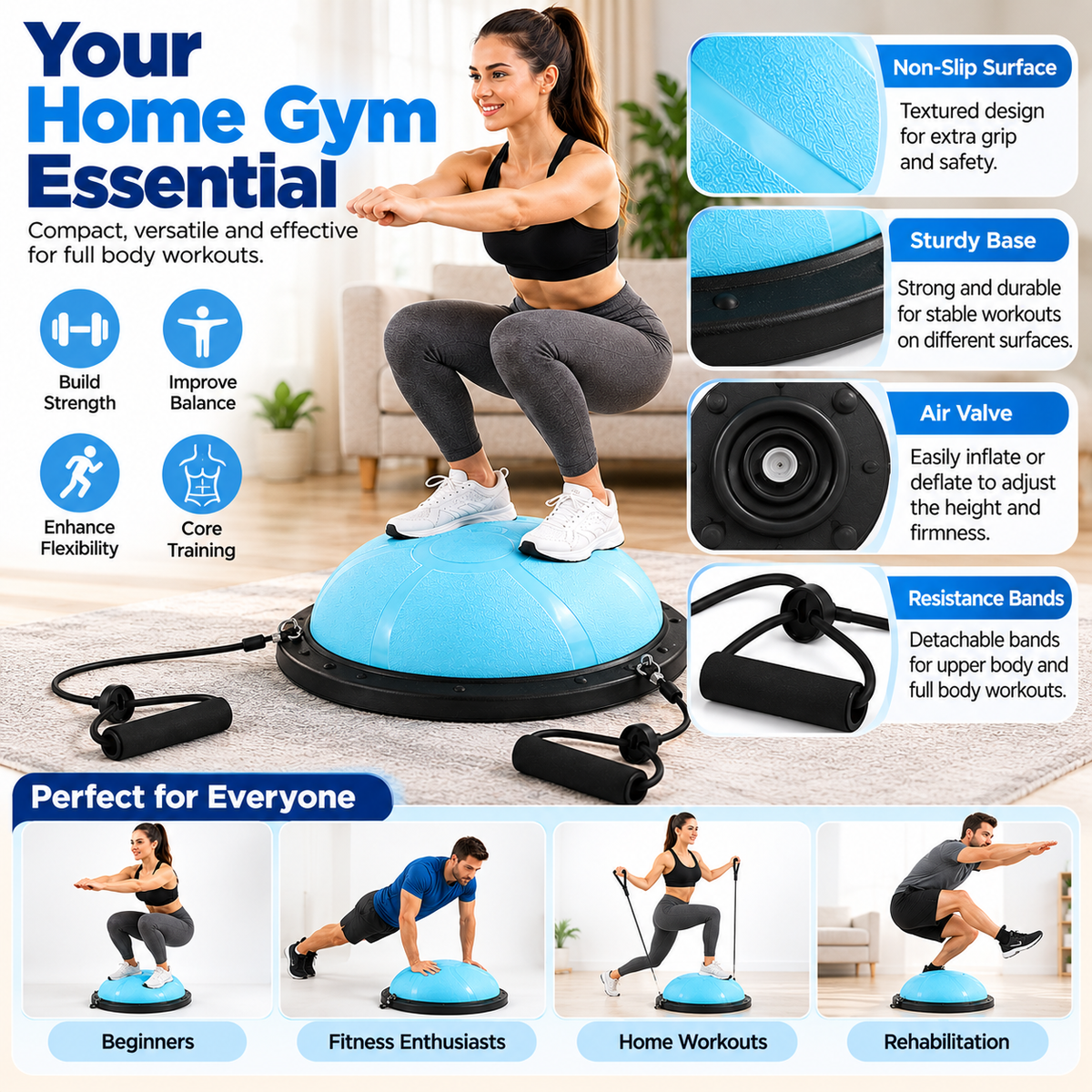 Balance Ball for Yoga, Core Strength, Stability Training, Balance Exercises and Home Gym Workouts