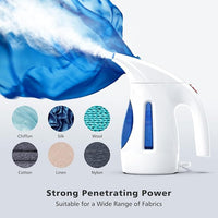 Portable fabric steamer with included garment brush