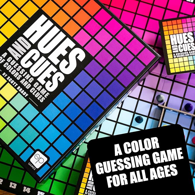 Family game night HUES and CUES color guessing game