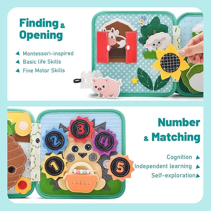 Farm animal busy book for kids fine motor skill play