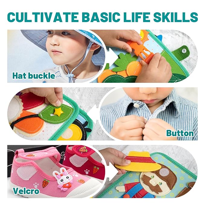 Felt busy board with life skills learning for toddlers