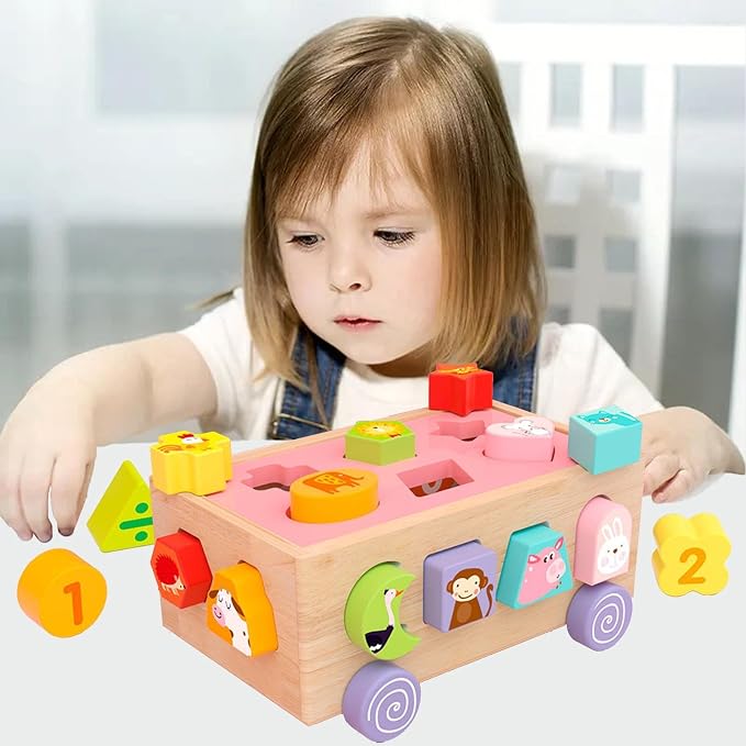 Fine motor skill puzzle car toy with colorful animal shapes for toddlers and young kids