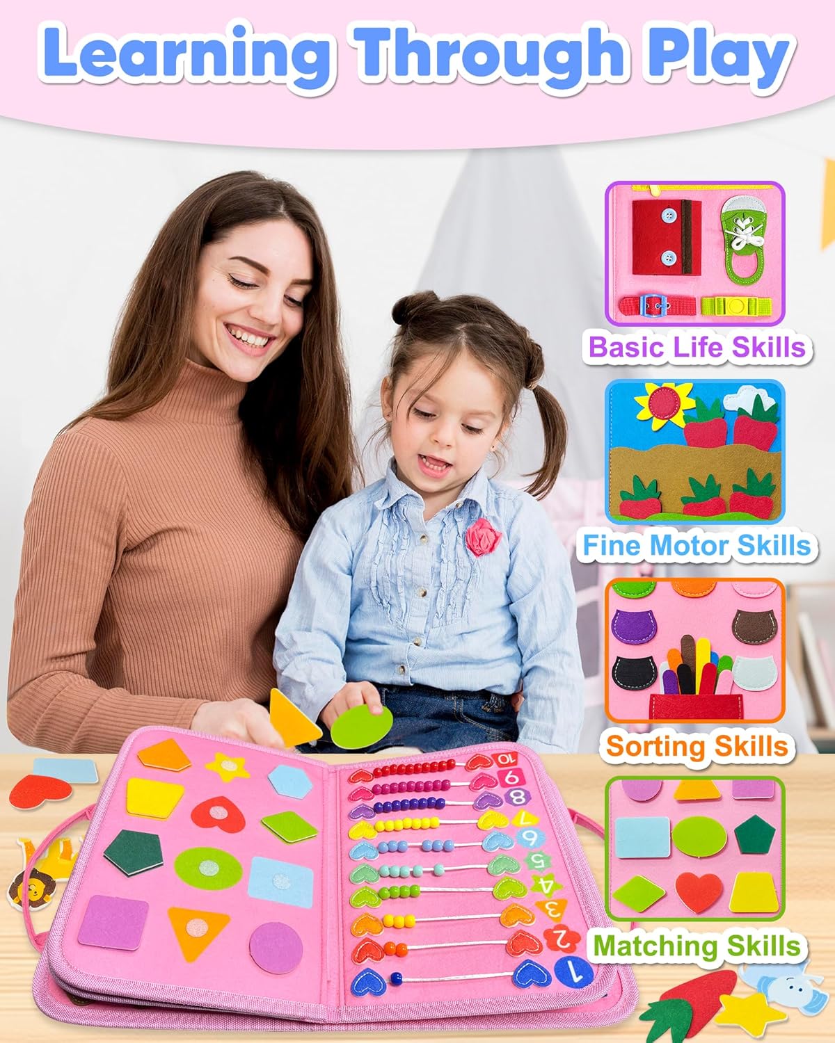 Fine motor skills busy board toy montessori sensory learning toy for toddlers 1-3 years