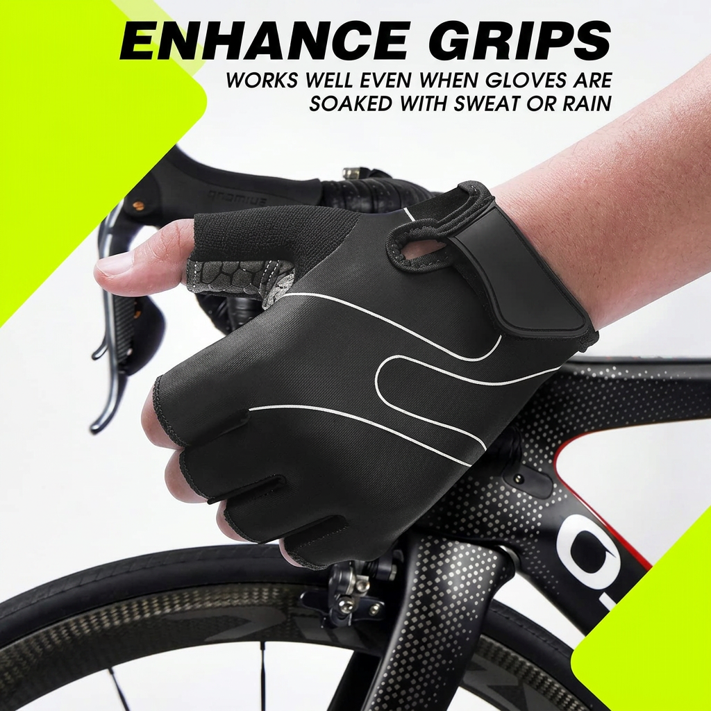Fingerless bicycle gloves with anti slip grip for secure handlebar control