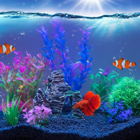 Fish Bowl Decoration Set with Plants and Rock Cave