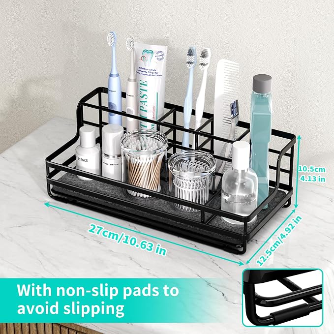 Five-partition bathroom organizer for everyday personal care essentials