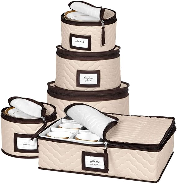 5-piece dish storage containers set for dinnerware organization