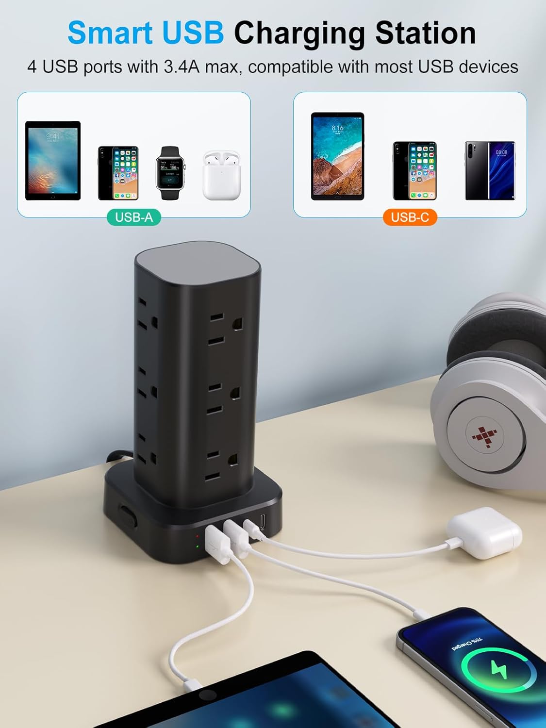 Power Strip Flat Plug Extension Cord Design
