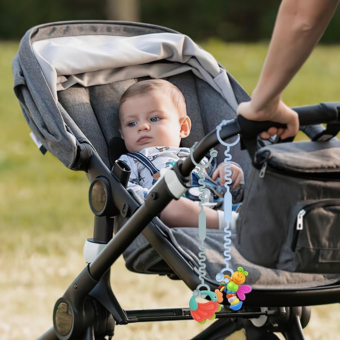 Flexible baby pacifier and toy clip holder straps with loop design for strollers, cribs, and travel use.