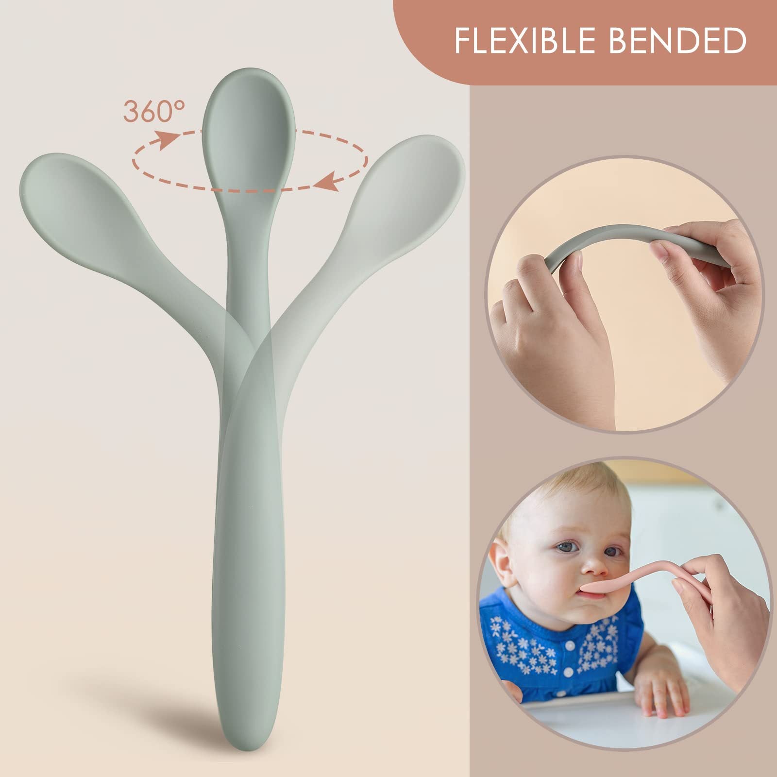 Flexible Silicone Baby Feeding Spoon – Bends 360° for Easy Use