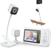 Baby monitoring camera with bendable arm, secure clip base and separate viewing display