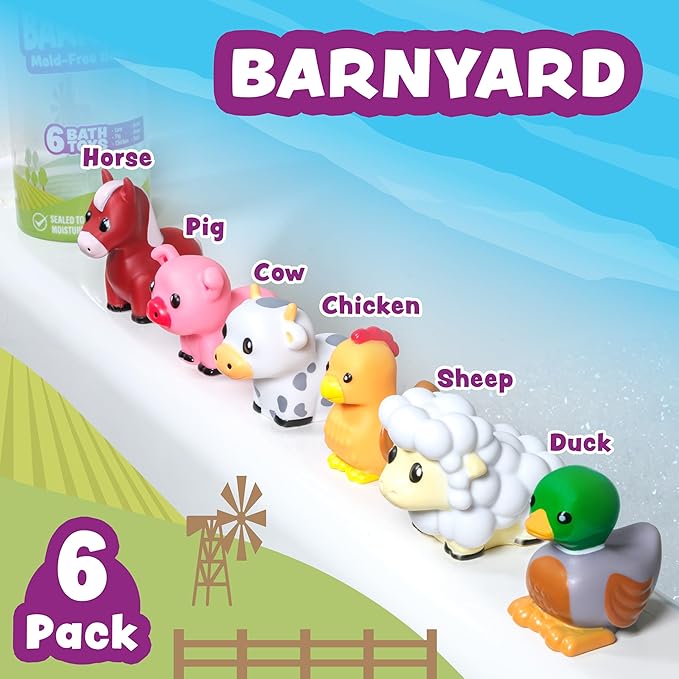 Floating Farm Animal Bath Toys for Babies and Toddlers, Soft and Squeezable