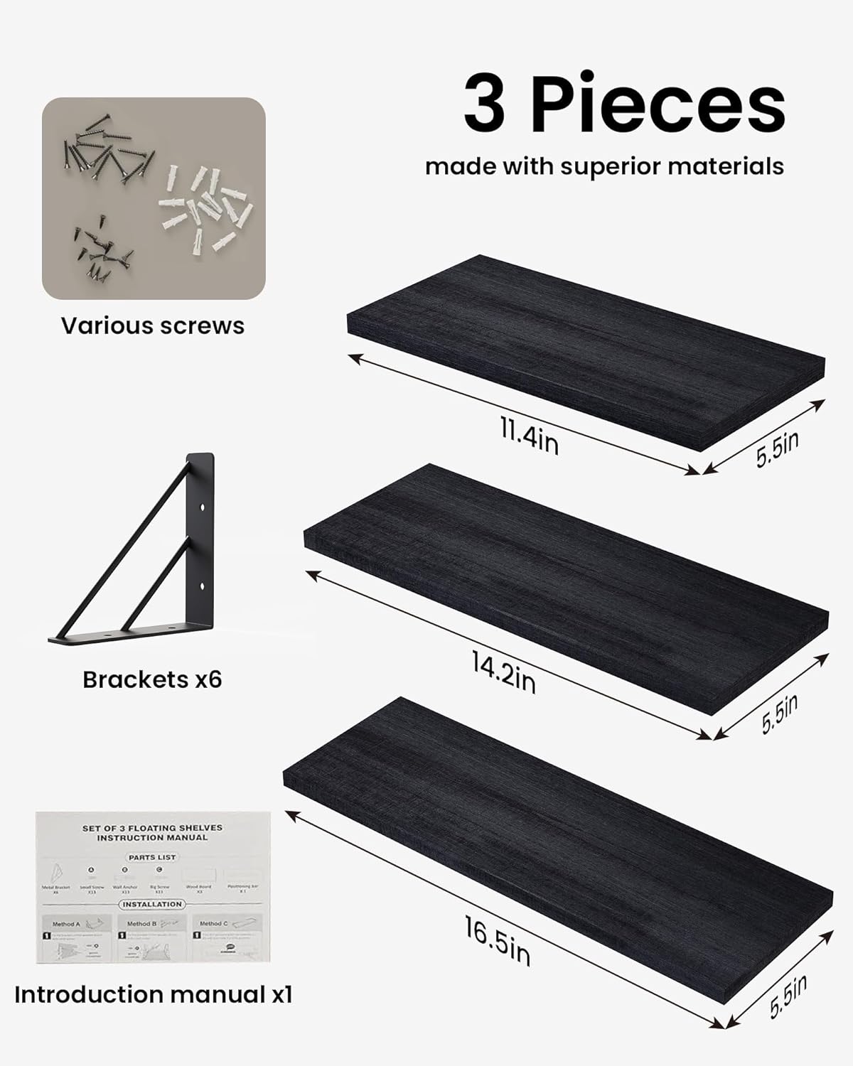 Floating shelves for living room wall decor and storage