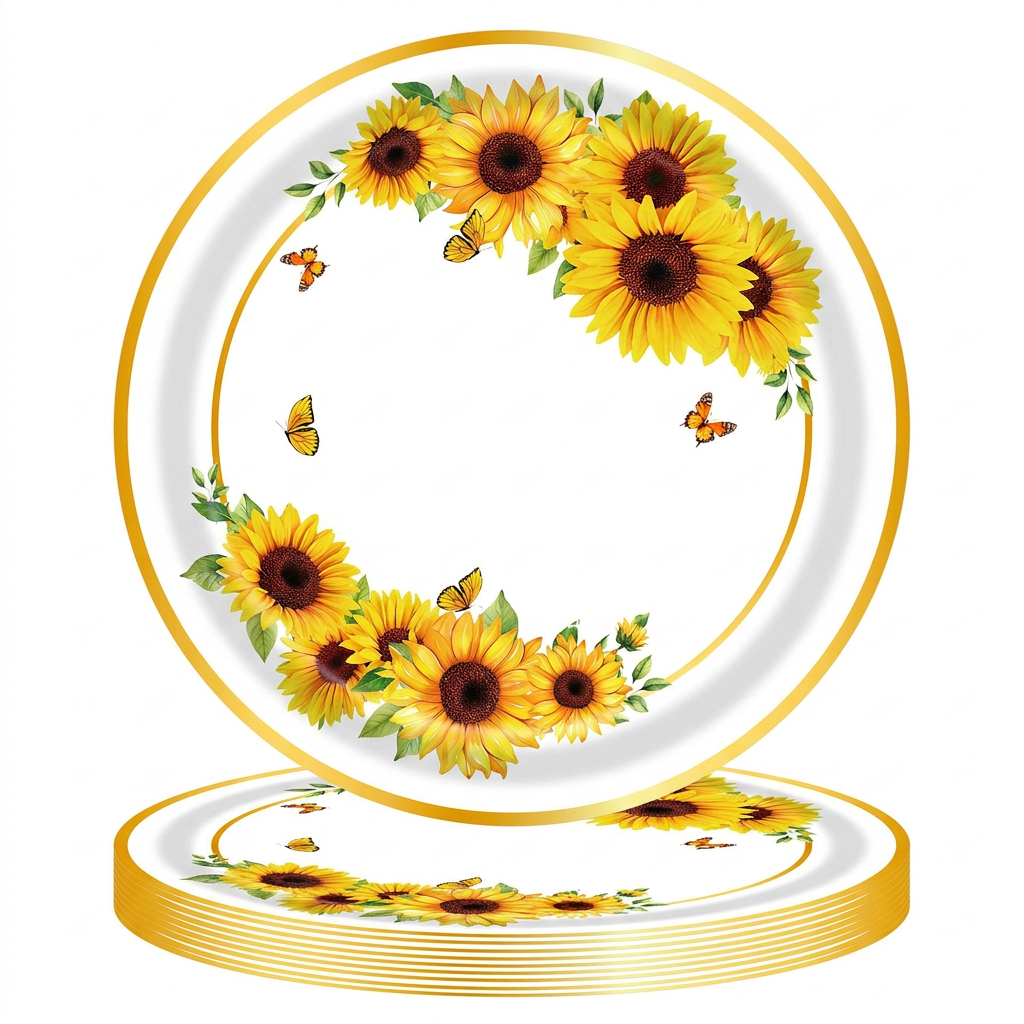 Floral sunflower disposable tableware set for parties and celebrations