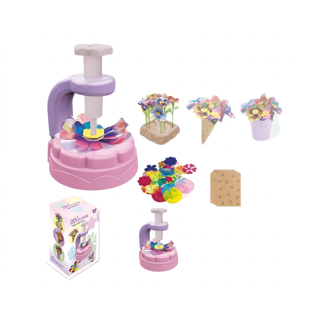 Flower bouquet crafting activity for young girls to create their own colorful flowers