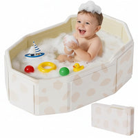 Foldable baby bathtub fully unfolded showing soft base