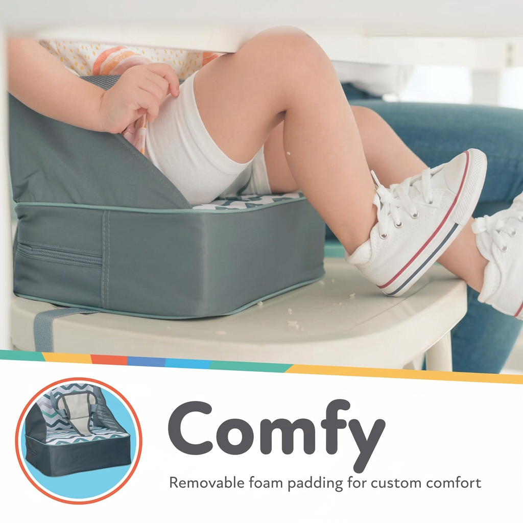 Foldable Travel Booster Seat, Perfect for On-the-Go Feeding and Storage