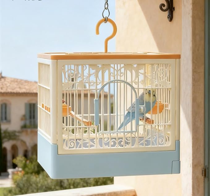 Foldable bird travel enclosure with removable base tray