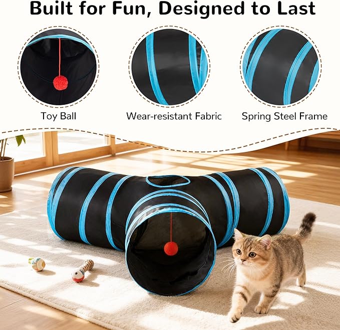 Foldable 3-Way Cat Tunnel Toy for Pets, Easy Storage and Travel"