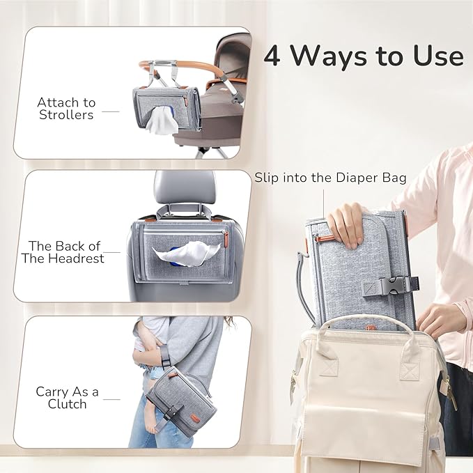 Foldable portable diaper changing mat with straps for easy storage