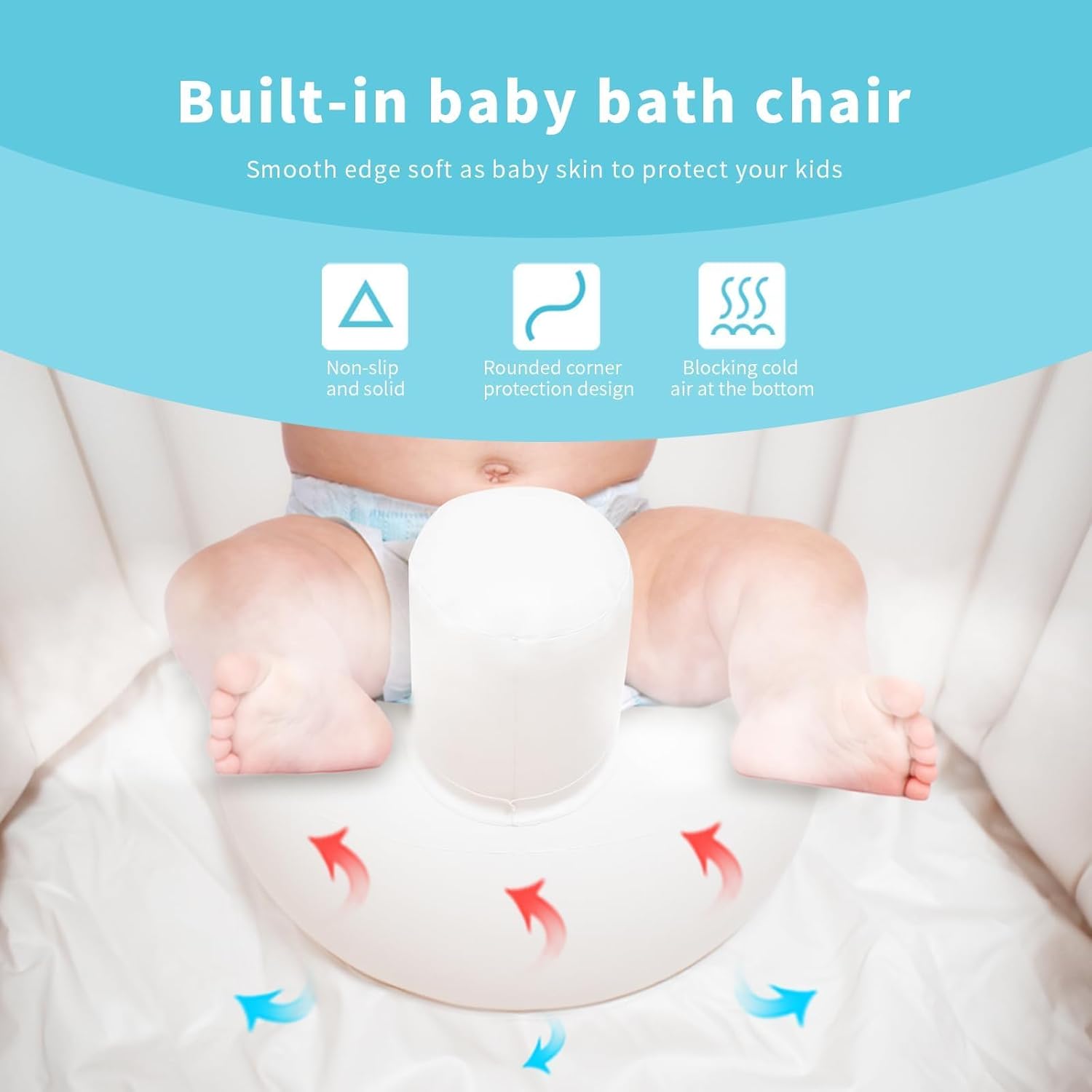 Folded inflatable baby bathtub for compact storage