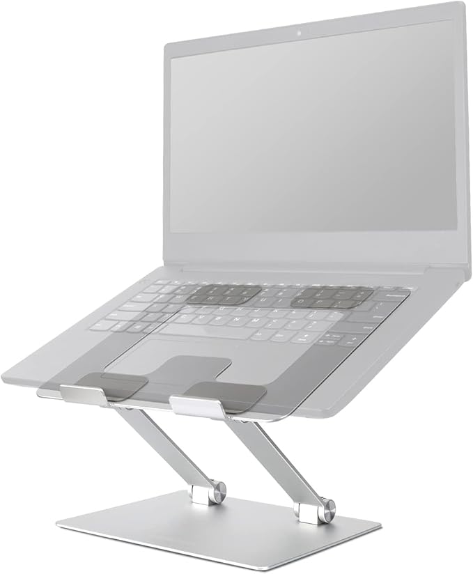 foldable silver laptop stand with ventilated cooling surface