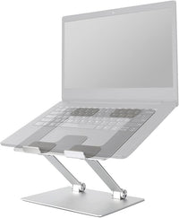 foldable silver laptop stand with ventilated cooling surface