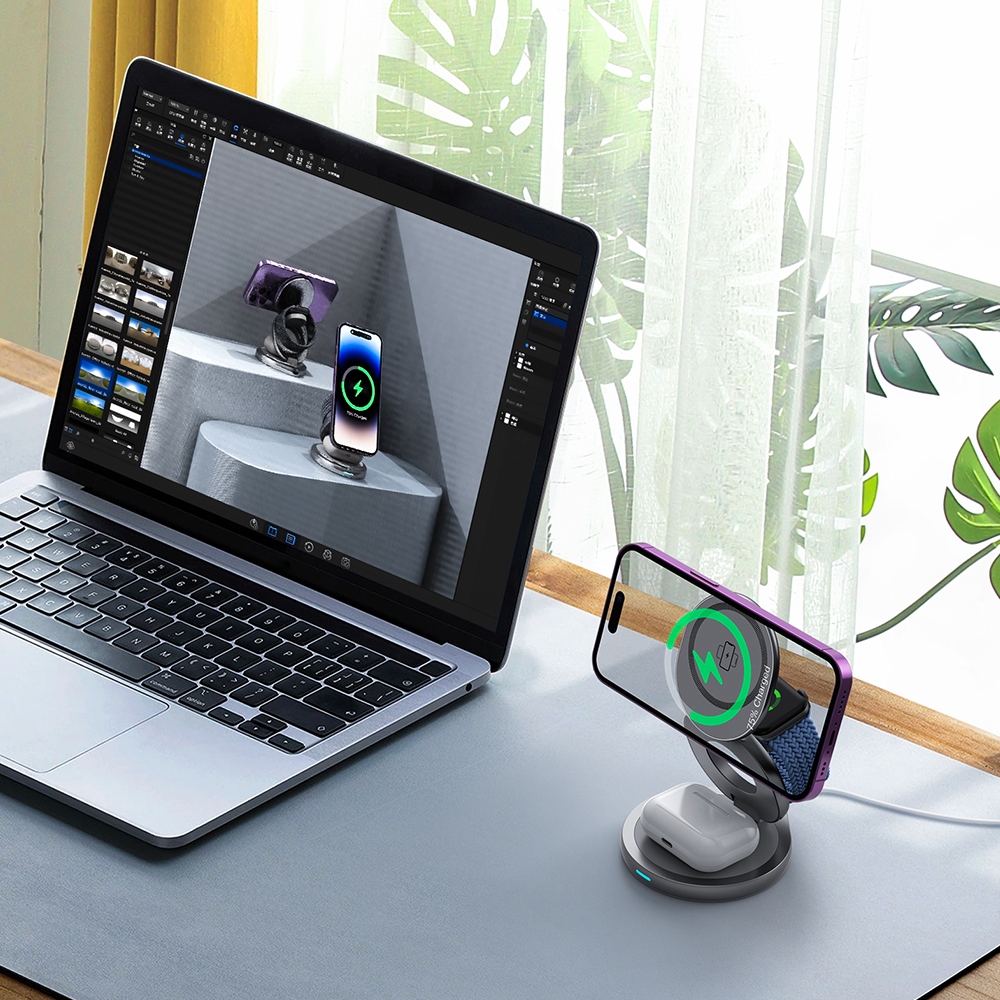 Foldable multi-device wireless charger for compatible electronics