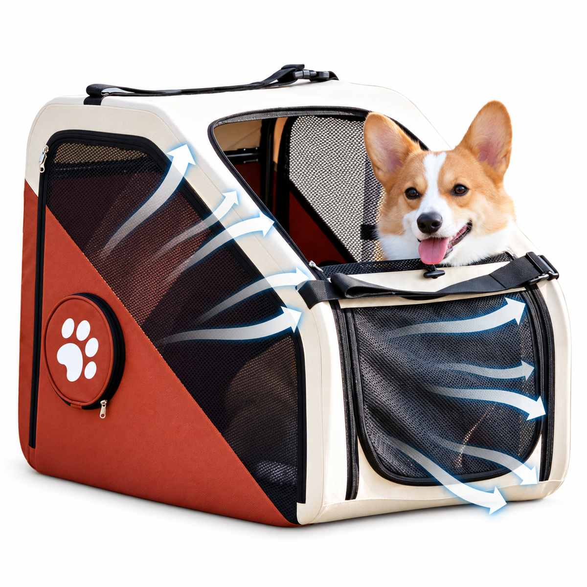 Foldable pet car carrier for dogs and cats with enclosed travel design