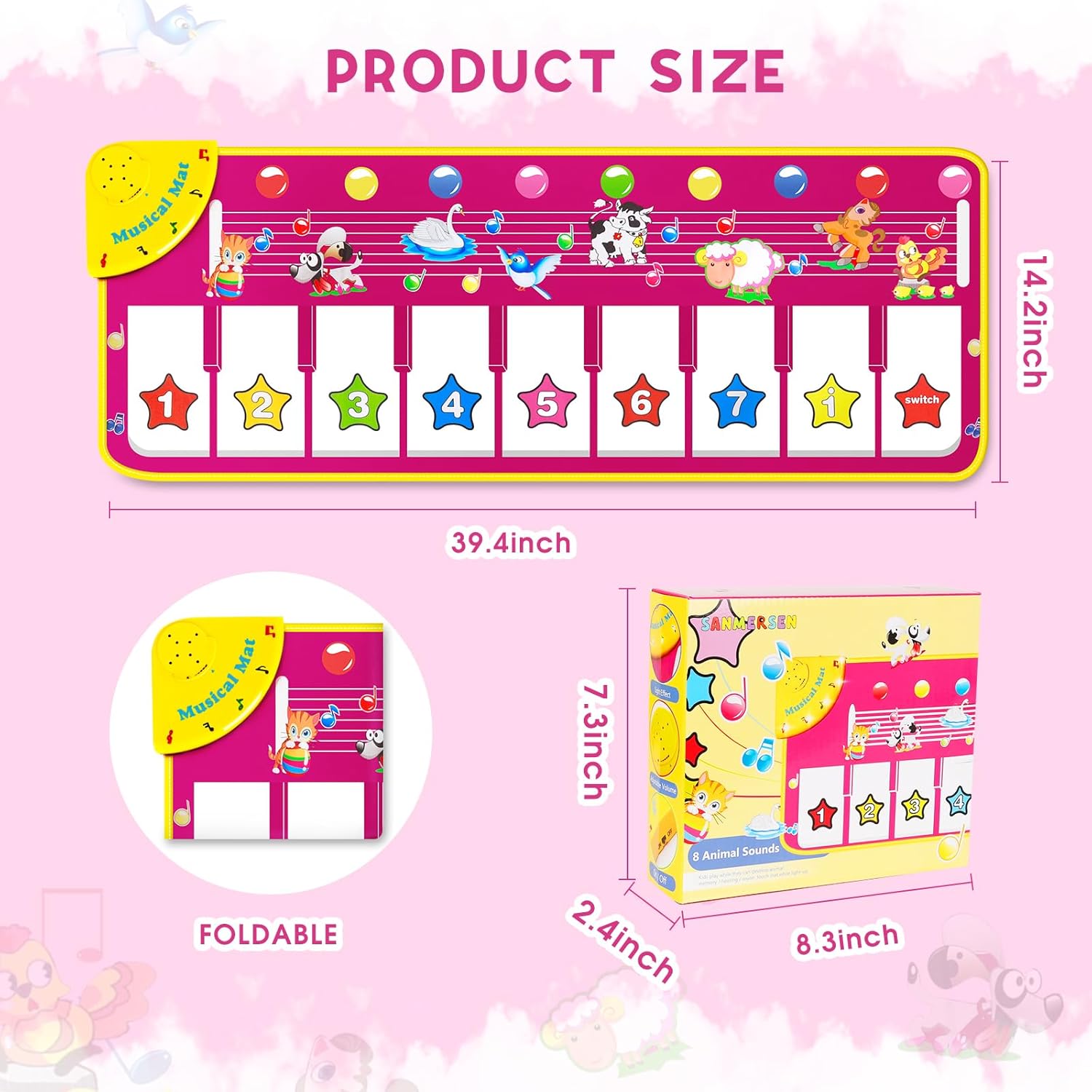 Foldable piano mat toy for kids portable musical playmat educational gift for toddlers