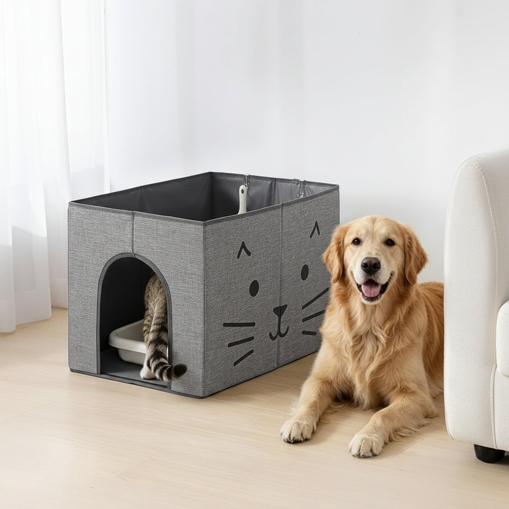 Foldable Portable Cat Litter Box with Raised Side Panels