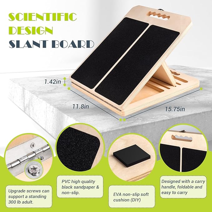 Wooden incline board with textured standing surface