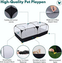 Foldable small pet playpen with mesh panels and detachable base