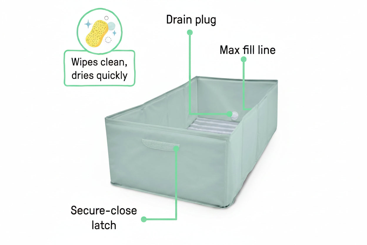 Open view of a foldable toddler bathtub ready for use