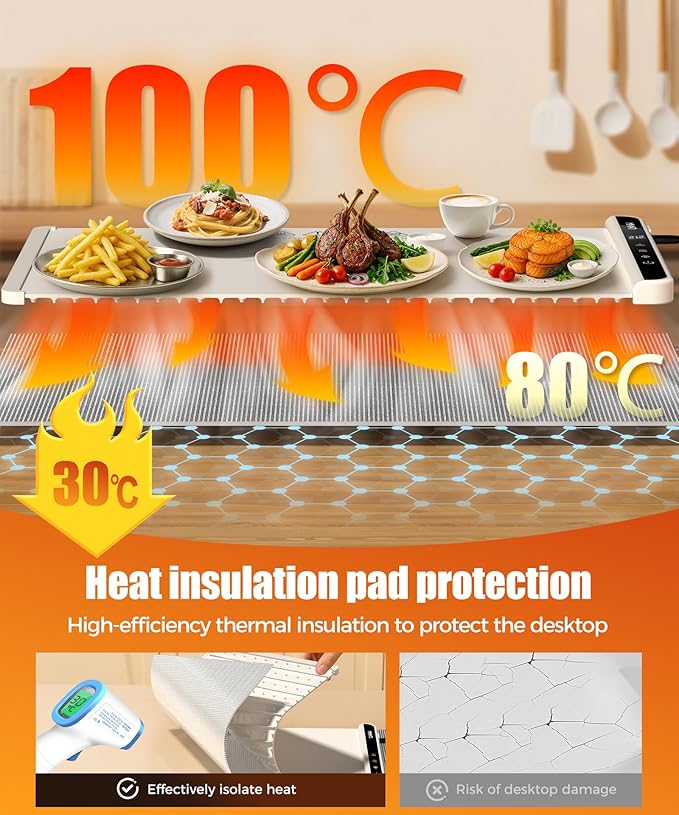 Foldable food warming mat with full-surface heating