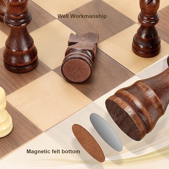 15” folding magnetic chess board with wooden pieces