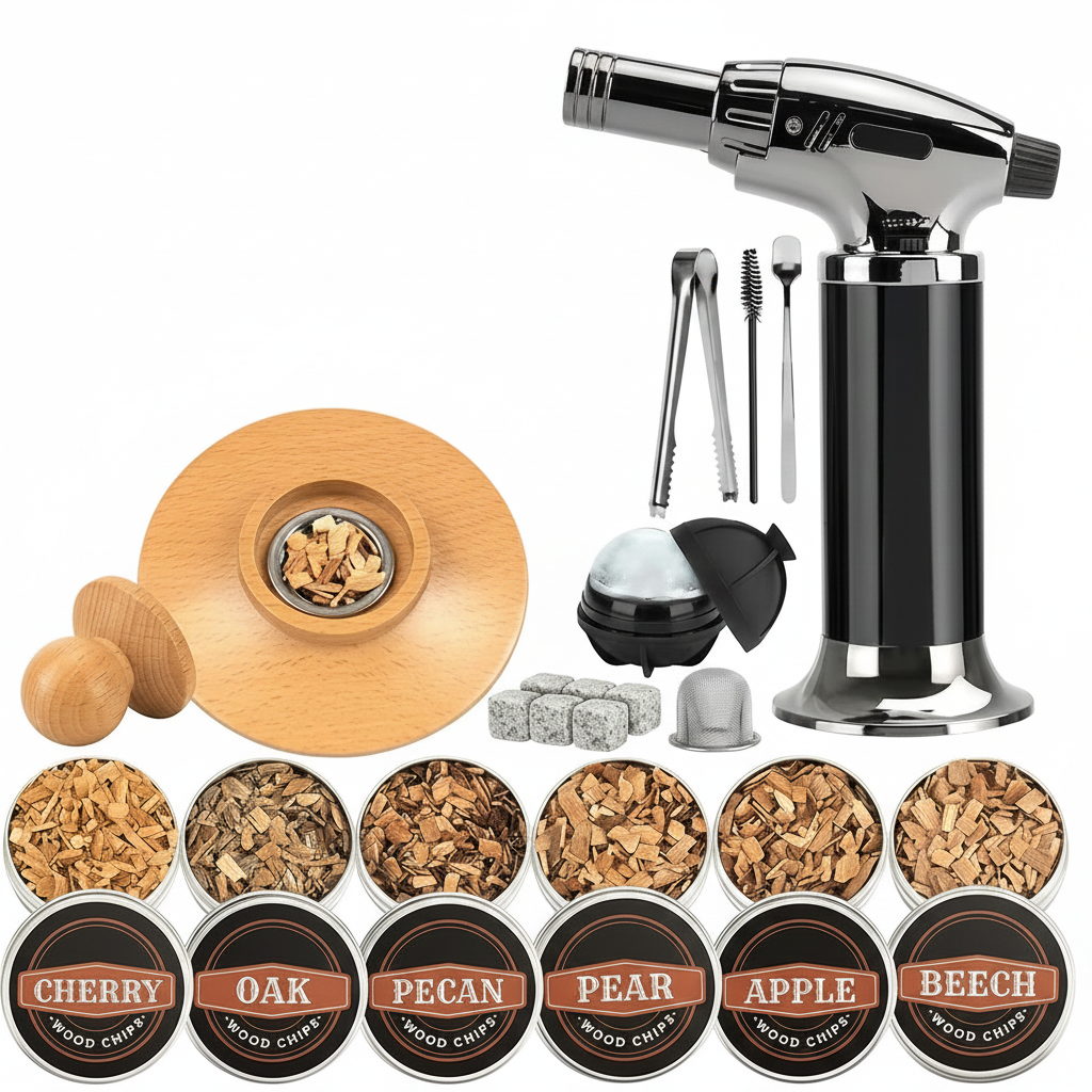 Food aroma infuser kit with six wood chip varieties