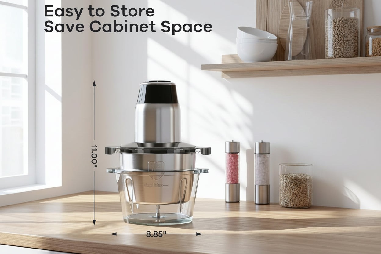 Electric food chopper with 8-cup stainless steel bowl