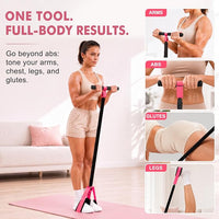 Foot pedal fitness band designed for arm, leg and core training movements.