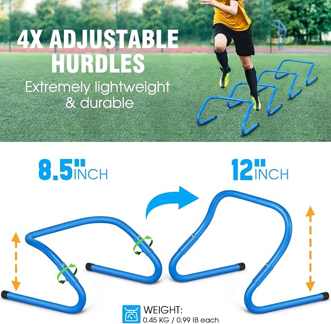 Football and basketball practice equipment with agility ladder and training accessories