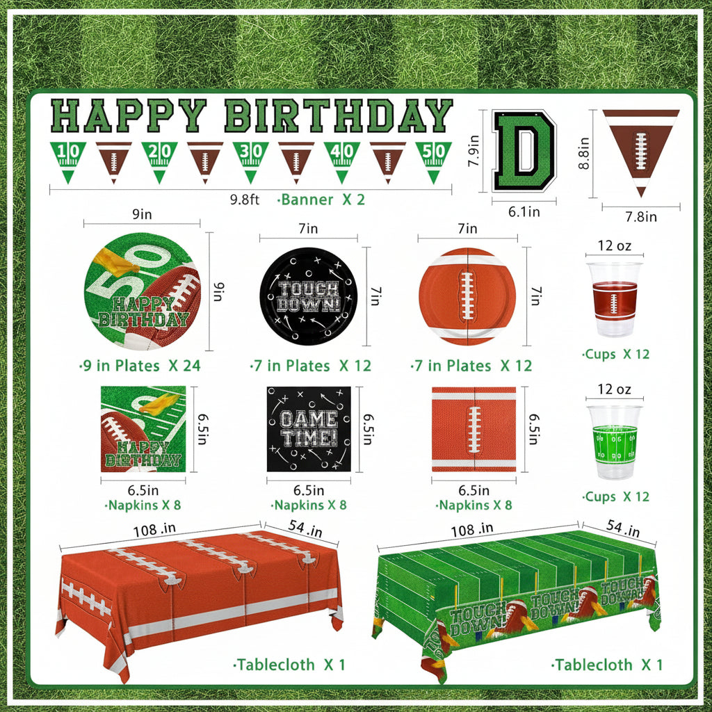  Football party plates and cups set for game day celebrations