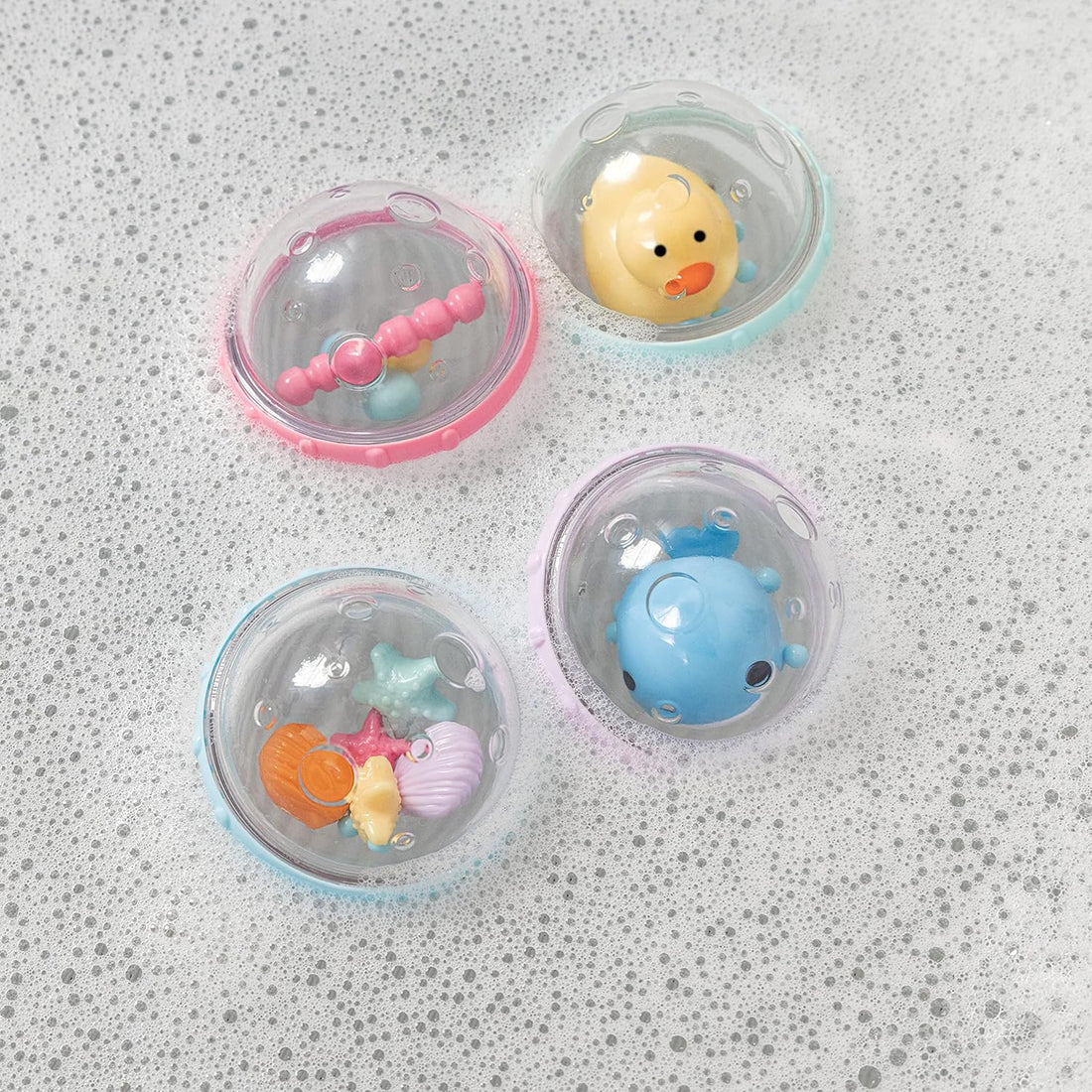 Four piece floating bath toys for babies and toddlers