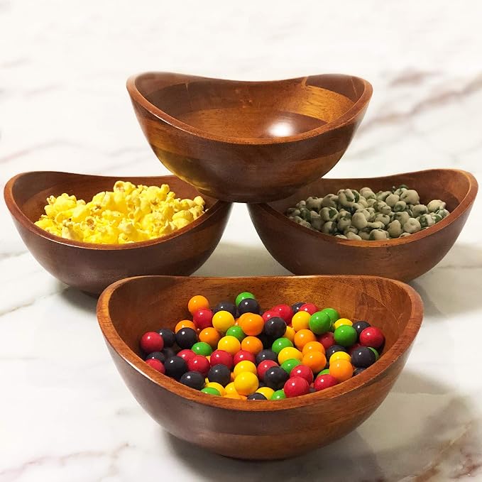 Four piece wooden bowl set for everyday table serving
