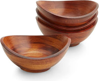 Set of four individual wooden serving bowls with cherry finish