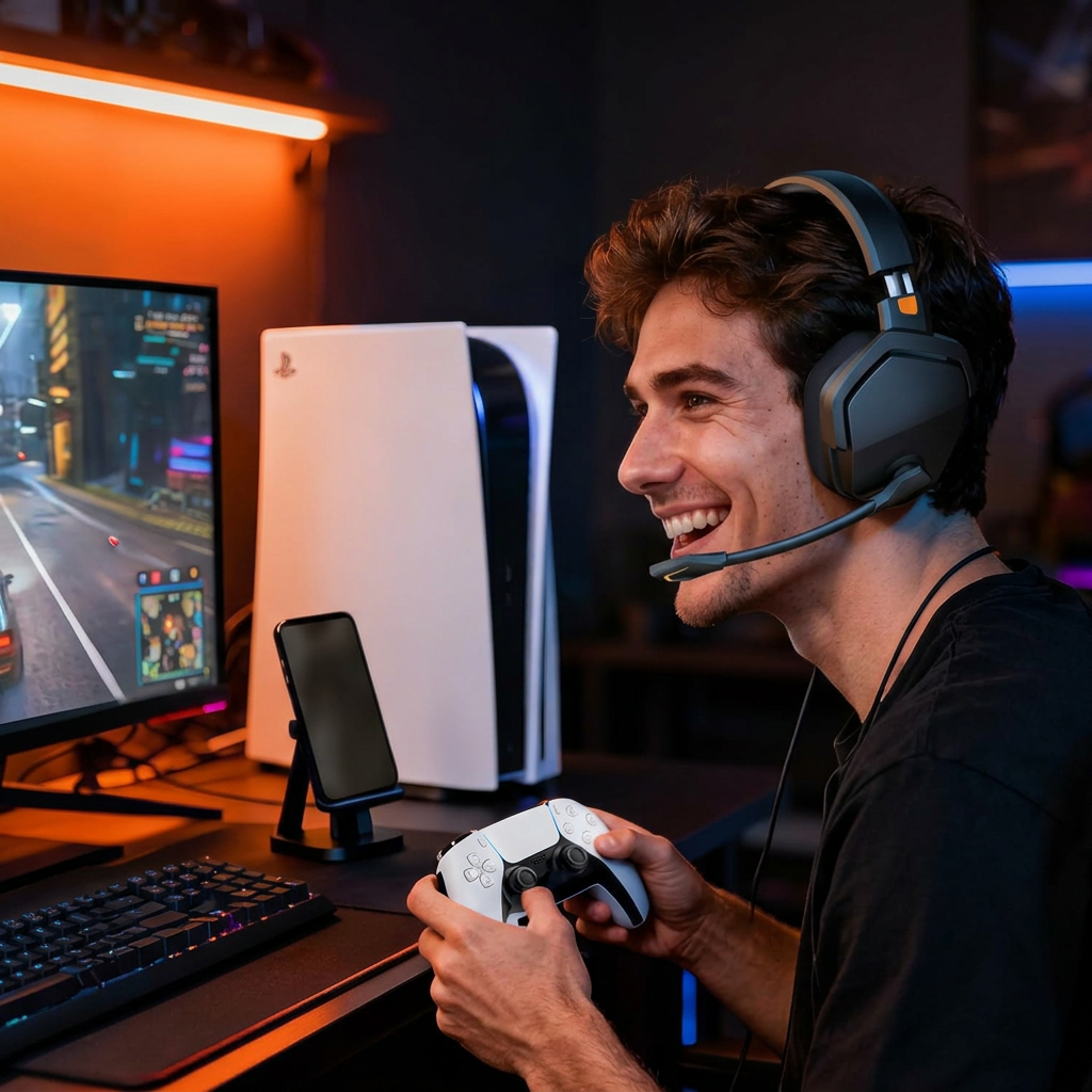 Wireless Gaming Headset with Mic for PS5 PS4 PC 100 Hour Battery Low Latency RGB Headphones