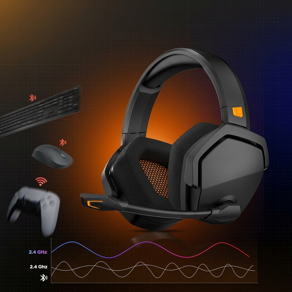 Wireless Gaming Headset with Mic for PS5 PS4 PC 100 Hour Battery Low Latency RGB Headphones